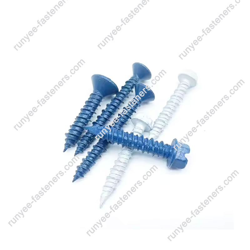 Slotted Hex Washer Head Concrete Screw Blue Ruspert Color Diamond Point